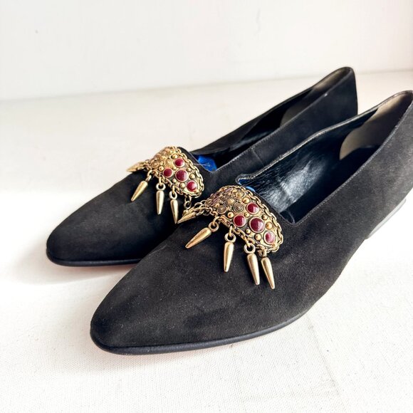 Stephane Kelian Paris Black Suede Embellished Loafers 8 V&A MUSEUM Collection - Picture 10 of 13